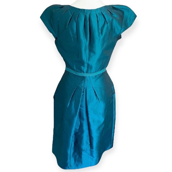 Moschino Teal Satin Cap Sleeve Party Dress - Picture 8 of 15